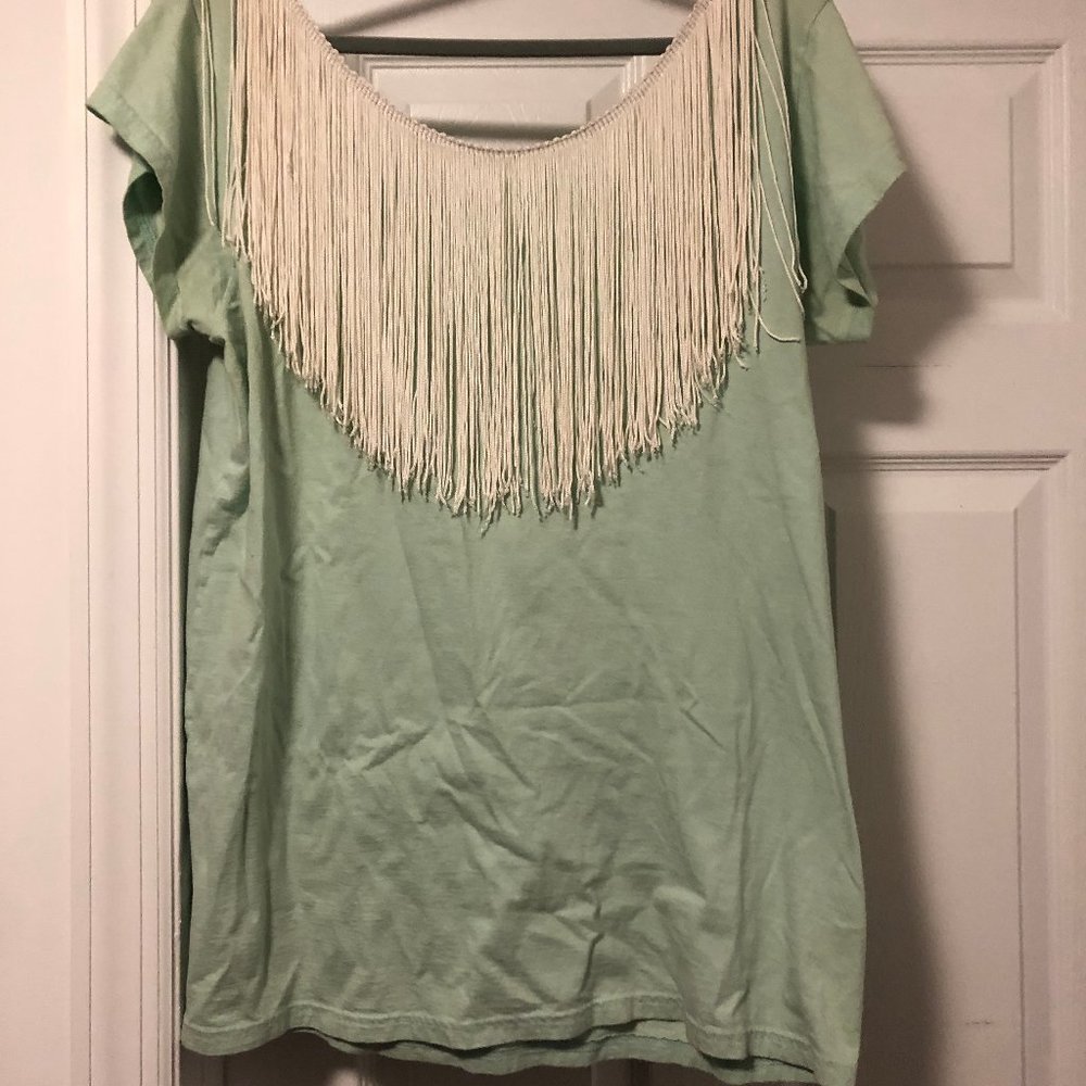 American Apparel Mint Fringe T-Shirt Dress - O/S